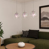 Ariscani 2 Triple Drop Linear Pendant Light in Chrome with Iridescent Glass Globes