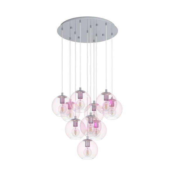 Ariscani 2 Ten Drop Cluster Pendant Light in Chrome with Iridescent Glass Globes