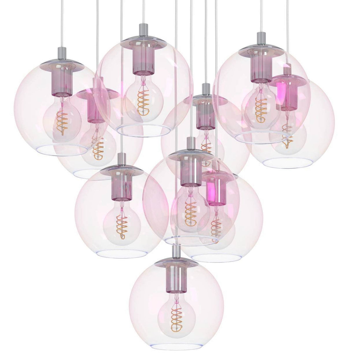 Ariscani 2 Ten Drop Cluster Pendant Light in Chrome with Iridescent Glass Globes