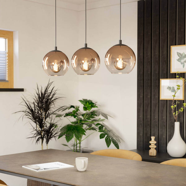 Ariscani 1 Triple Drop Linear Pendant Light in Black with Copper Ombre Effect Vaporized Glass