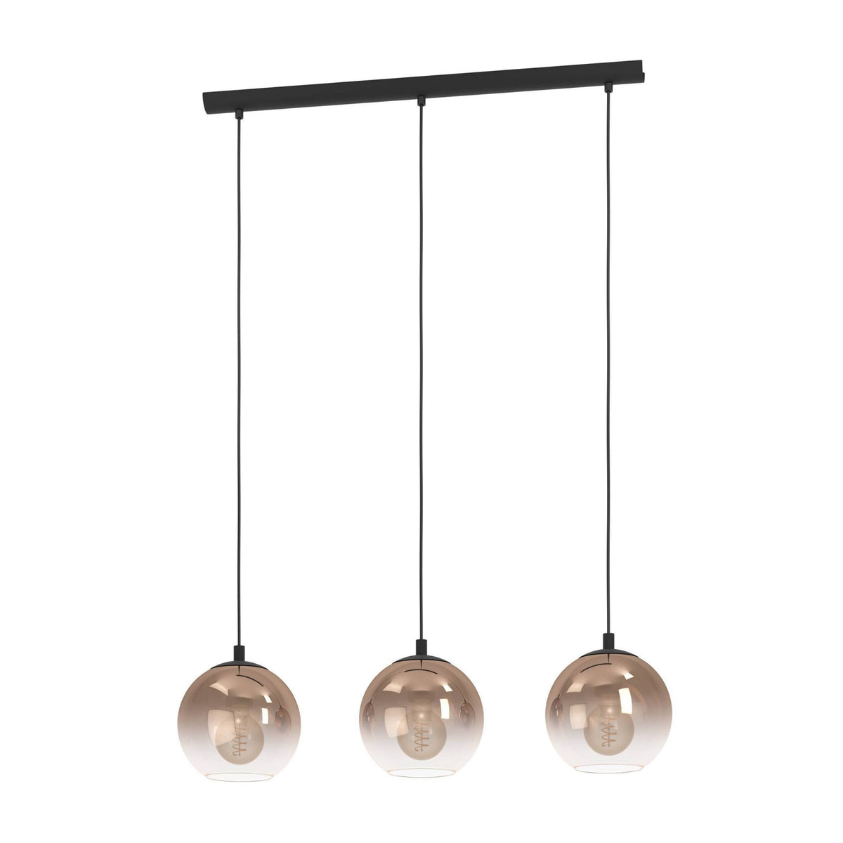 Ariscani 1 Triple Drop Linear Pendant Light in Black with Copper Ombre Effect Vaporized Glass