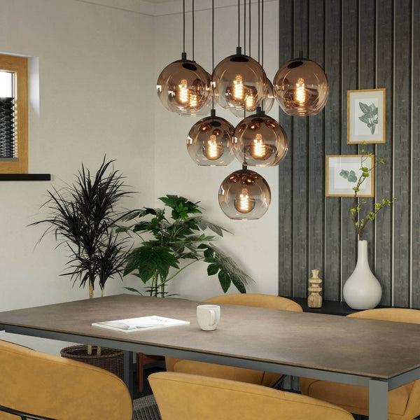 Ariscani 1 Ten Drop Cluster Pendant Light in Black with Copper Ombre Effect Vaporized Glass