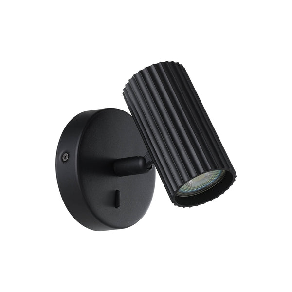 Portillo Modern Ribbed Switched Single Spotlight in Black
