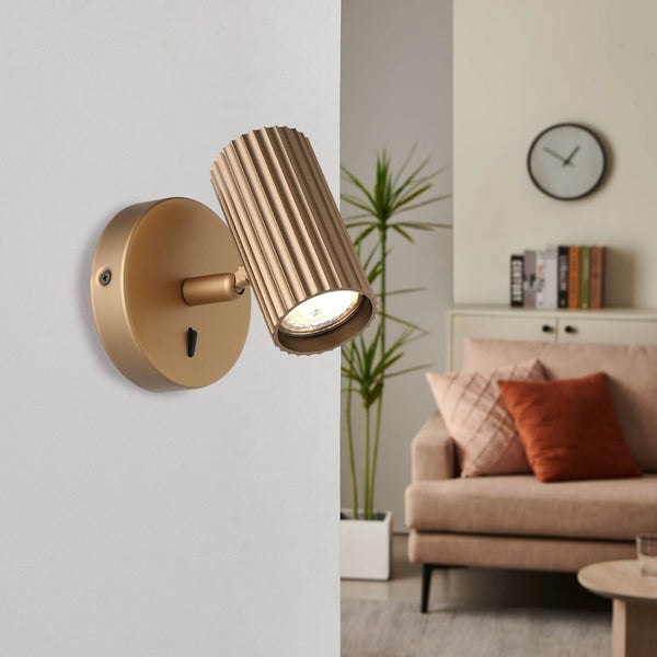Portillo Modern Ribbed Switched Single Spotlight in Matte Brass