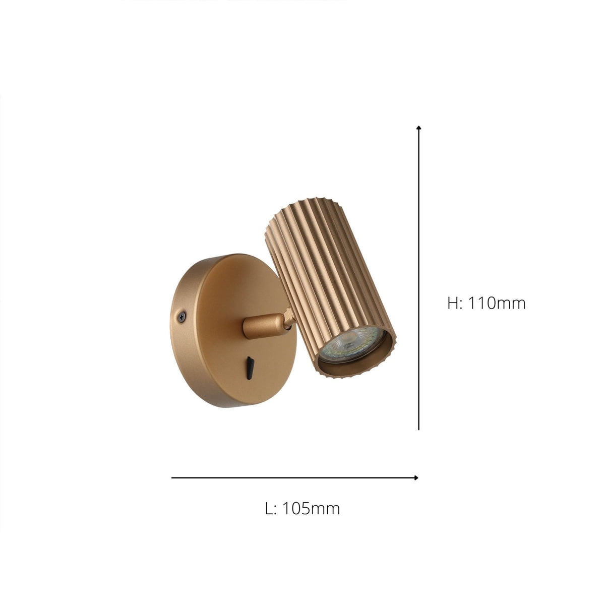 Portillo Modern Ribbed Switched Single Spotlight in Matte Brass