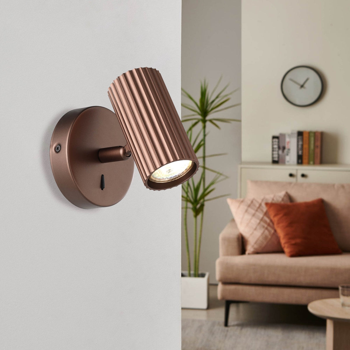 Portillo Modern Ribbed Switched Single Spotlight in Bronze
