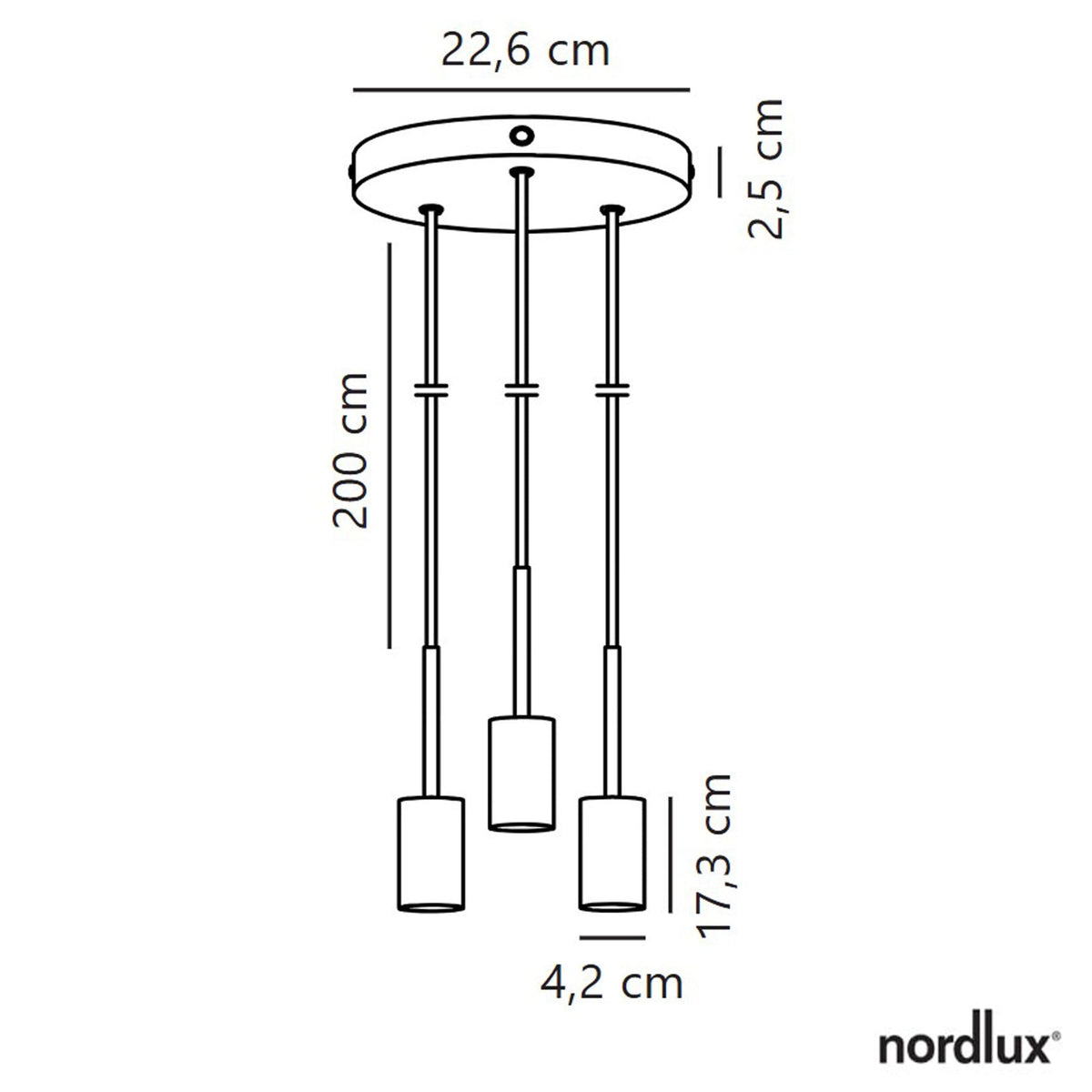 Paco Round 3 Light E27 Pendant Suspension Kit in Brass & Black