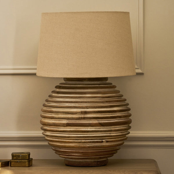 Brookend Ridged Large Table Lamp with Natural Shade