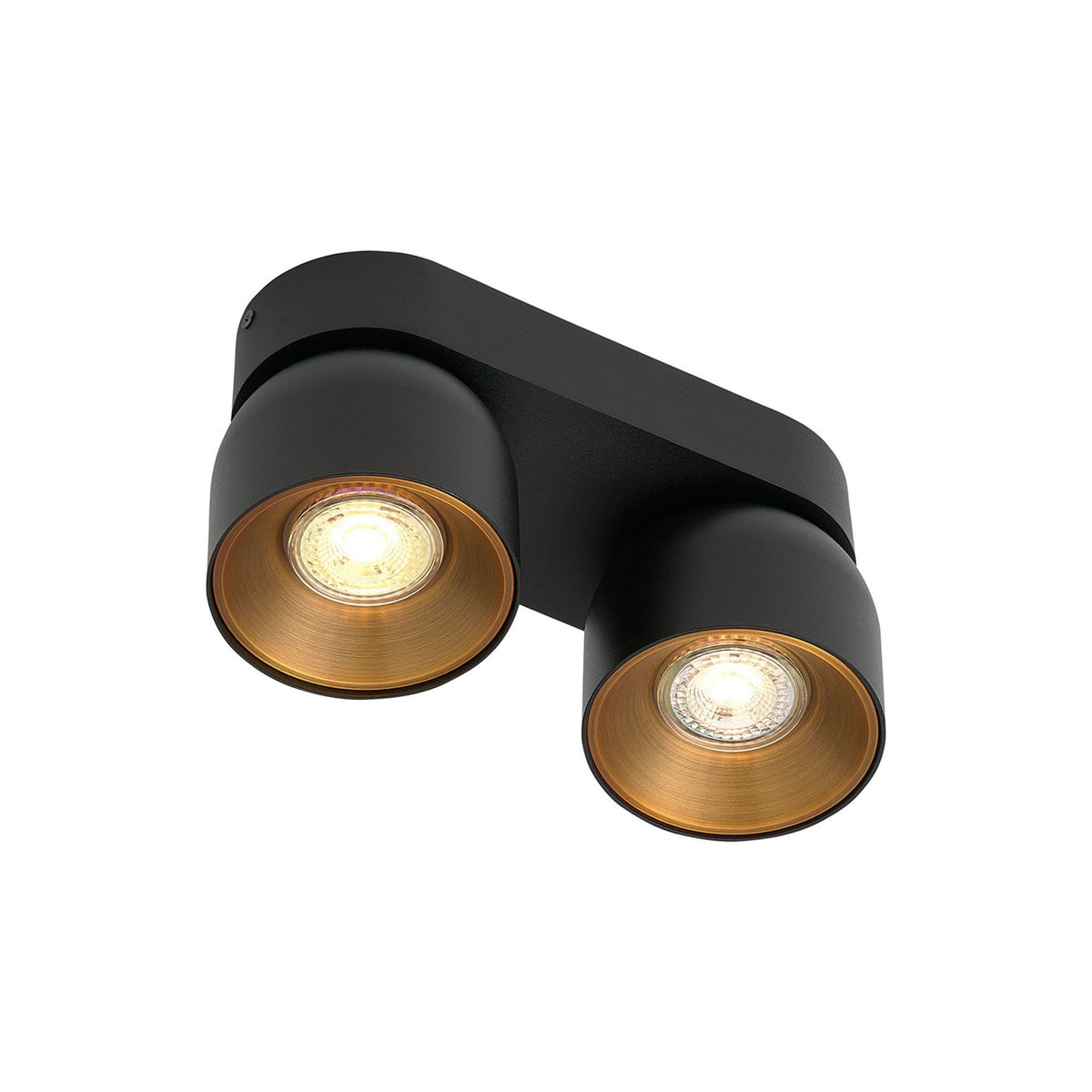 Nordlux Pitcher Surface Mounted Adjustable Twin Downlight in Black with gold interior