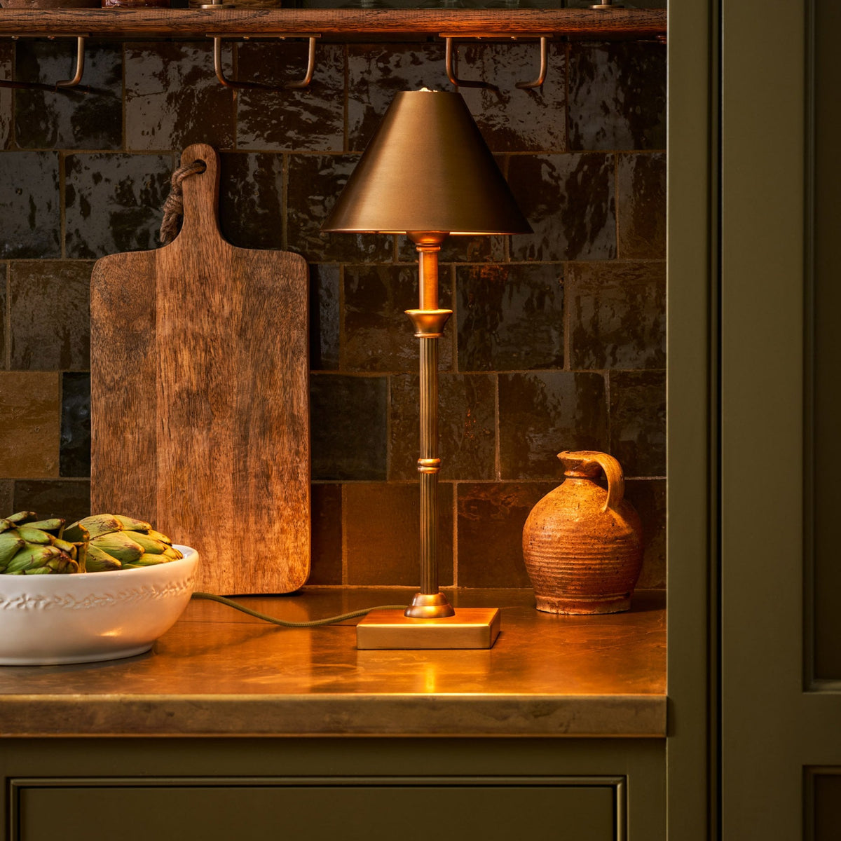 Kelmscot Table Lamp in Antique Brass