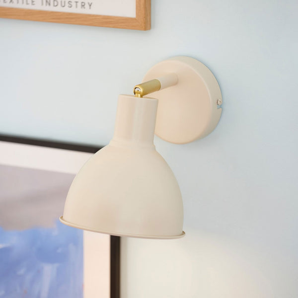 Pop Plugged Wall Light In Beige with Brass Detail