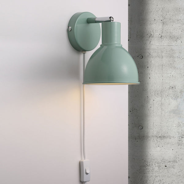Pop Plugged Wall Light In White with Chrome Detail