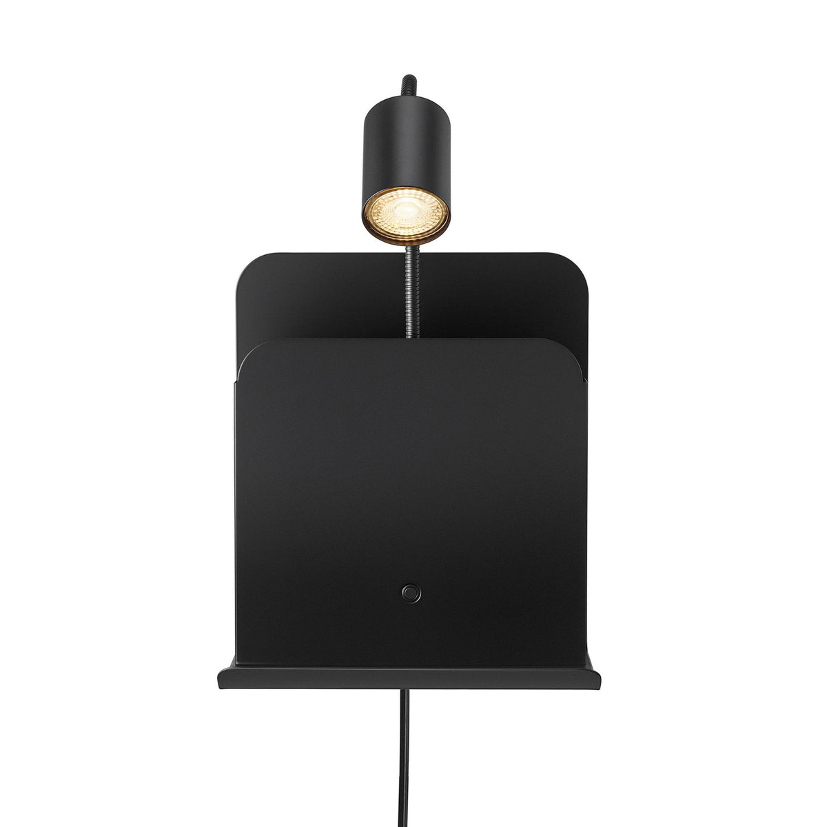 Roomi Plugged Reader Light In Black with Shelf & USB Outlet