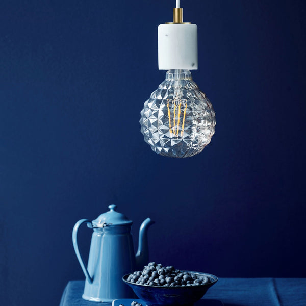 Siv E27 Pendant Suspension Kit in White Marble with Brass Detail