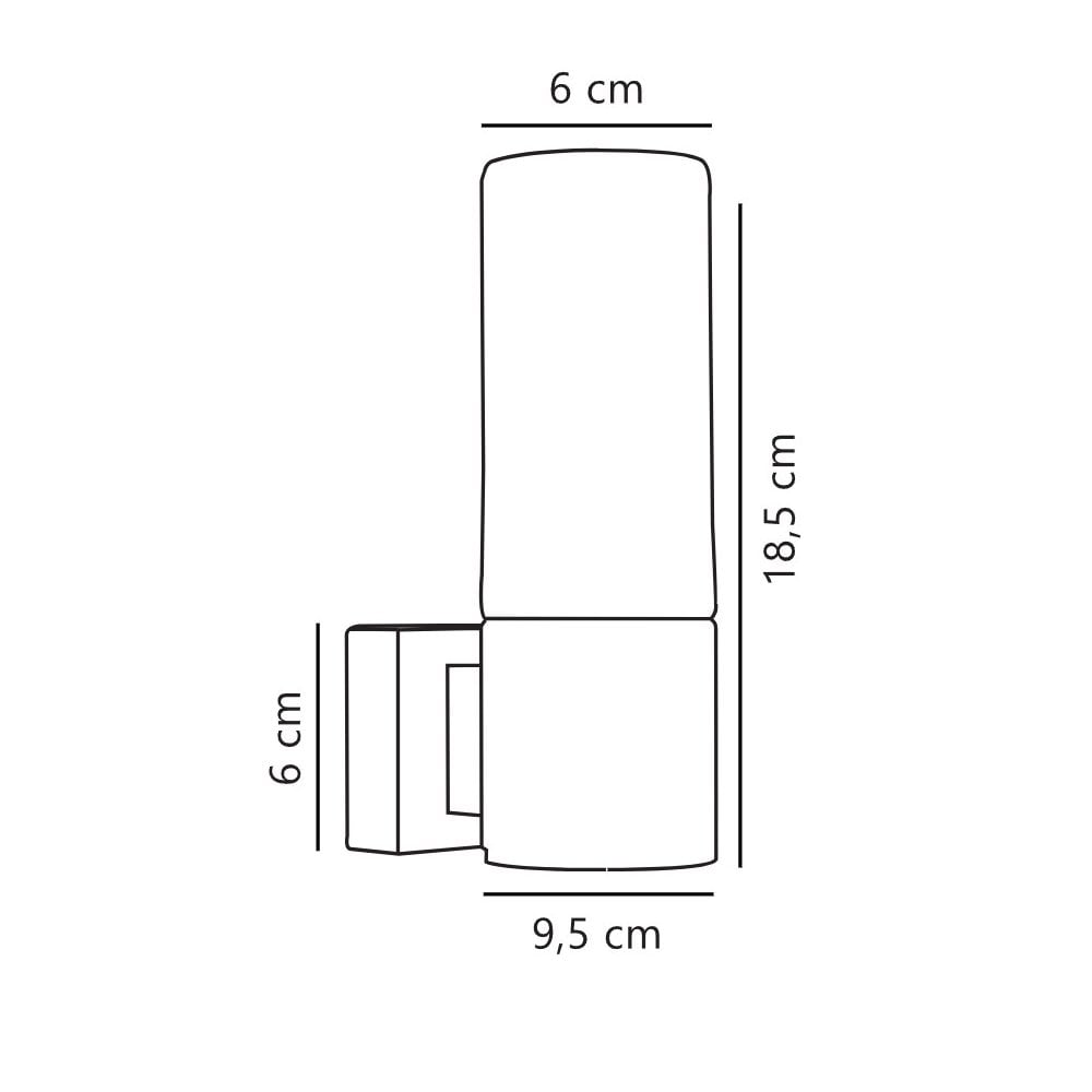 Technical diagram showing the dimensions of the chrome wall light in centimetres.