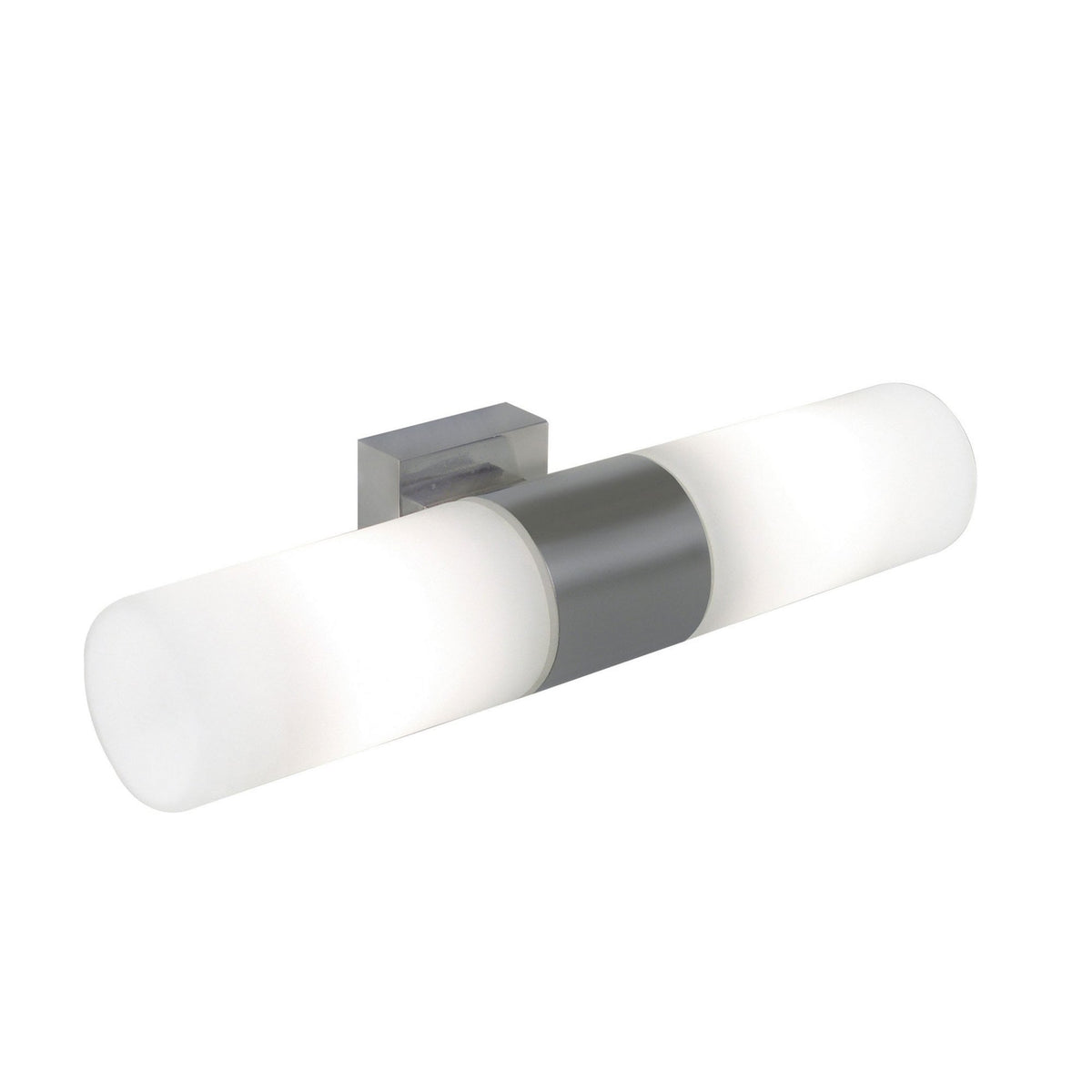 Tangens IP44 Twin Bathroom Wall Light In Brushed Steel with Opal Glass Shade
