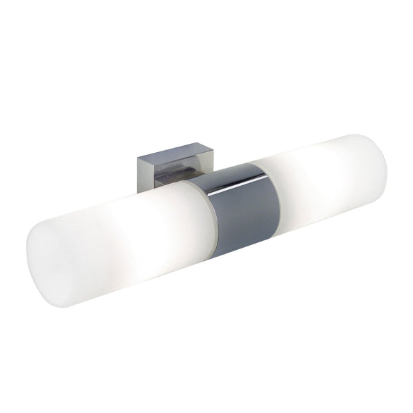 Tangens IP44 Twin Bathroom Wall Light In Chrome with Opal Glass Shade