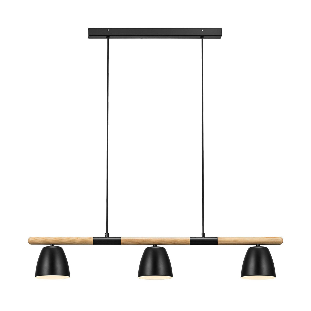 Theo 3 Light Linear Pendant in Natural Wood & Black