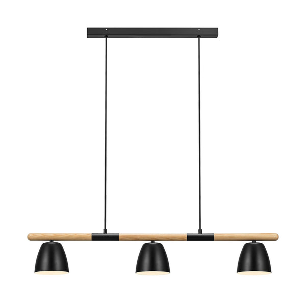 Theo 3 Light Linear Pendant in Natural Wood & Black