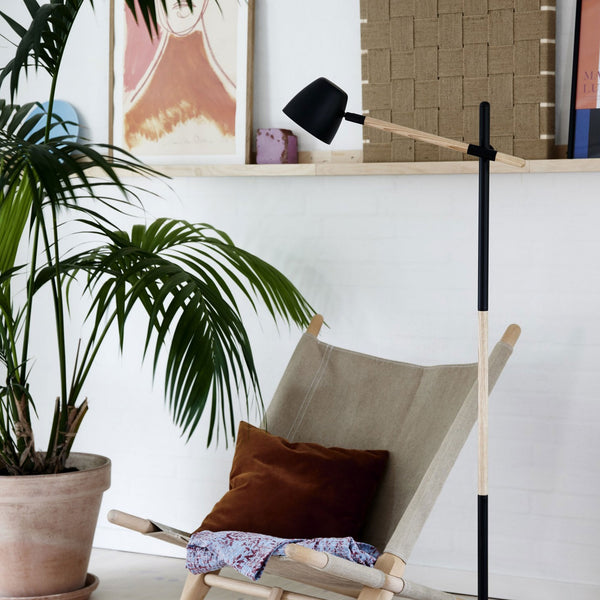 Theo Adjustable Floor Lamp Natural Wood & Black