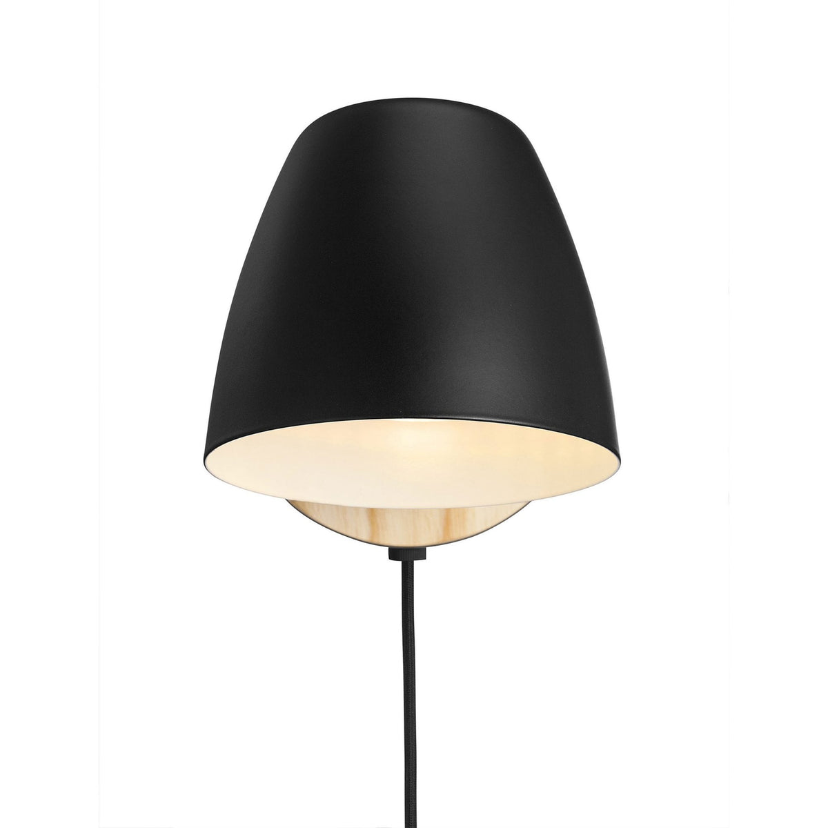 Theo Adjustable Plugged Wall Light in Natural Wood & Black