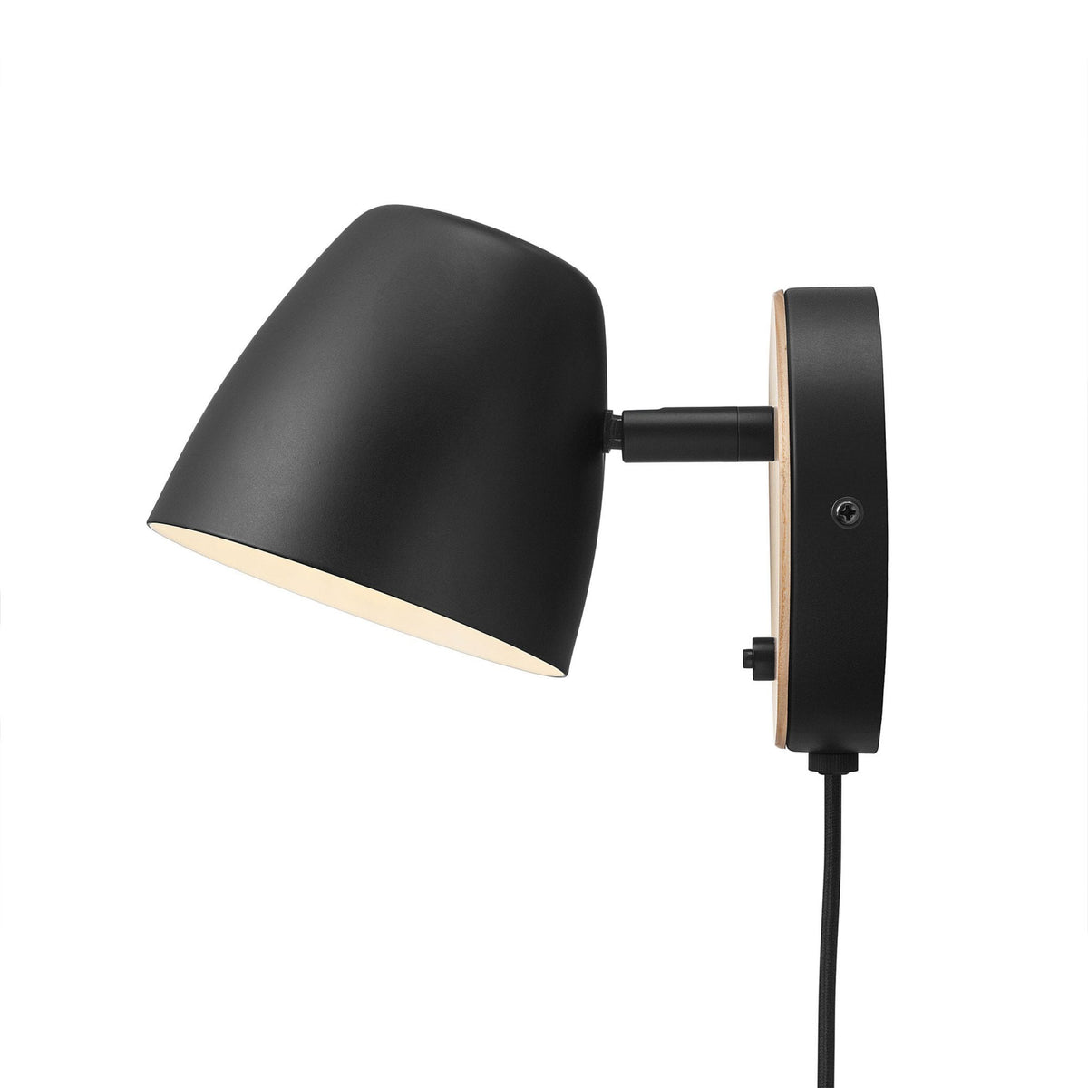 Theo Adjustable Plugged Wall Light in Natural Wood & Black