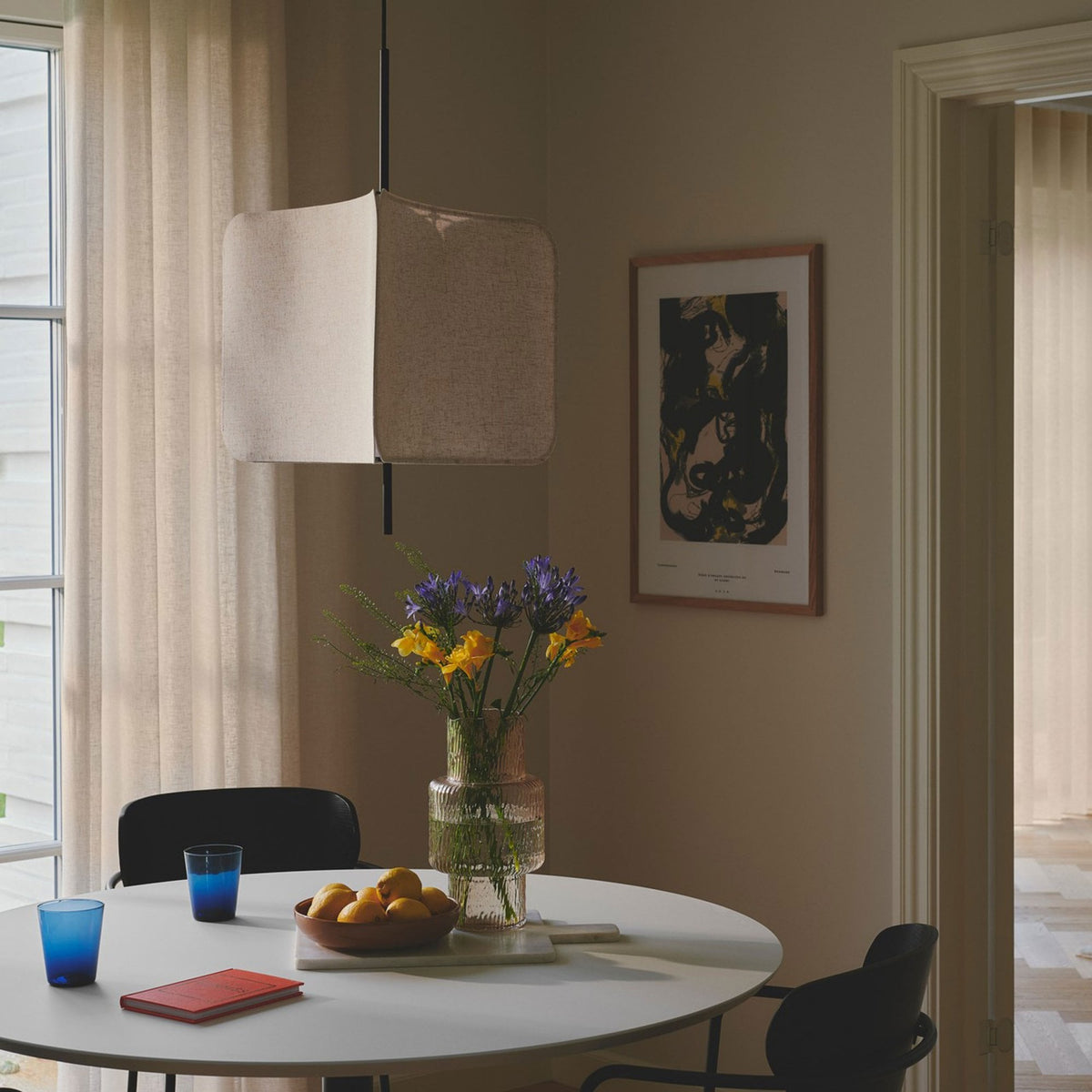 Tinto Pendant in Black With Triangular Fabric Shade