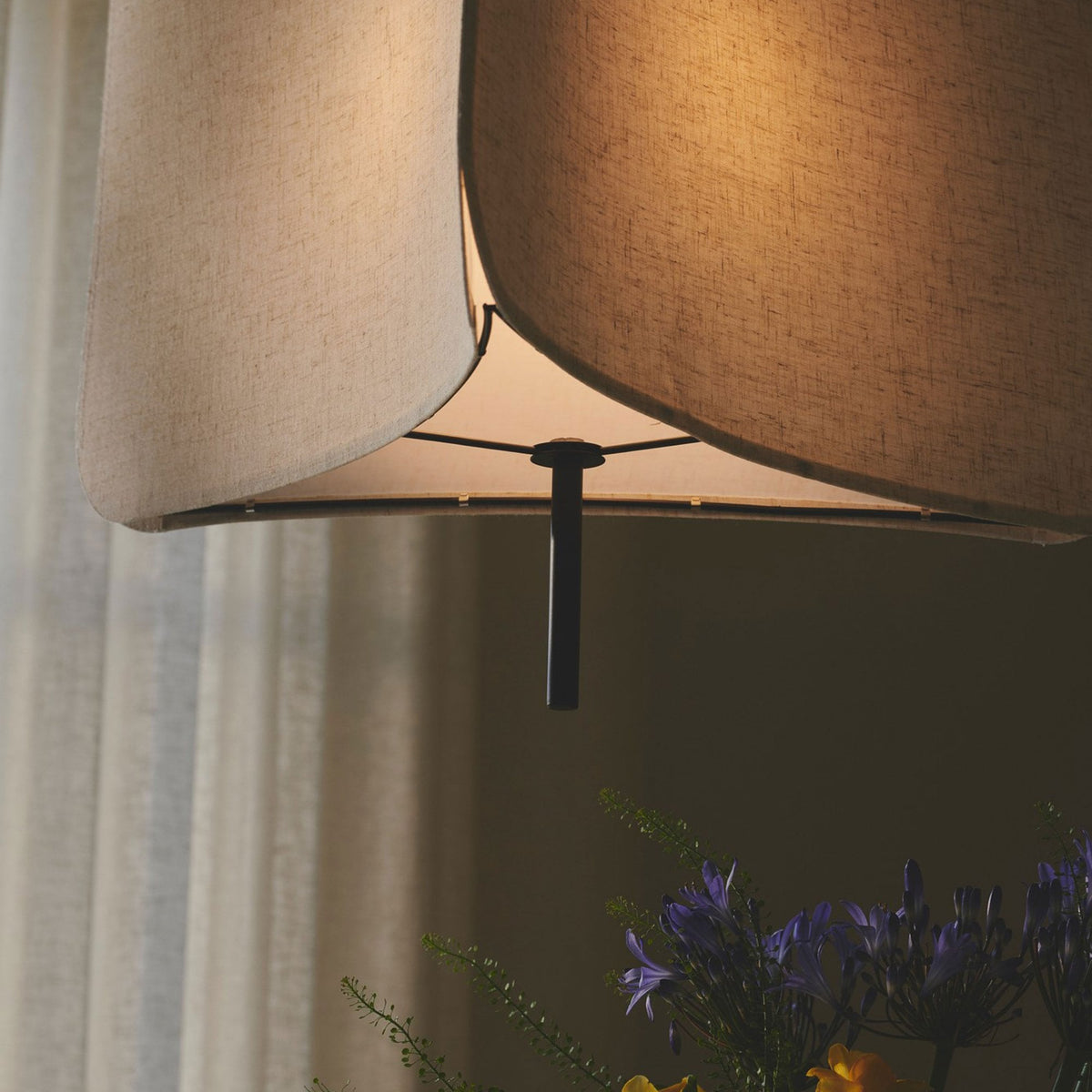 Tinto Pendant in Black With Triangular Fabric Shade
