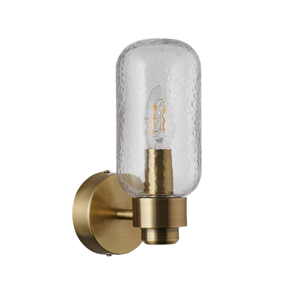 Tutan IP44 Bathroom Wall Light In Brass with Textured Glass Shade