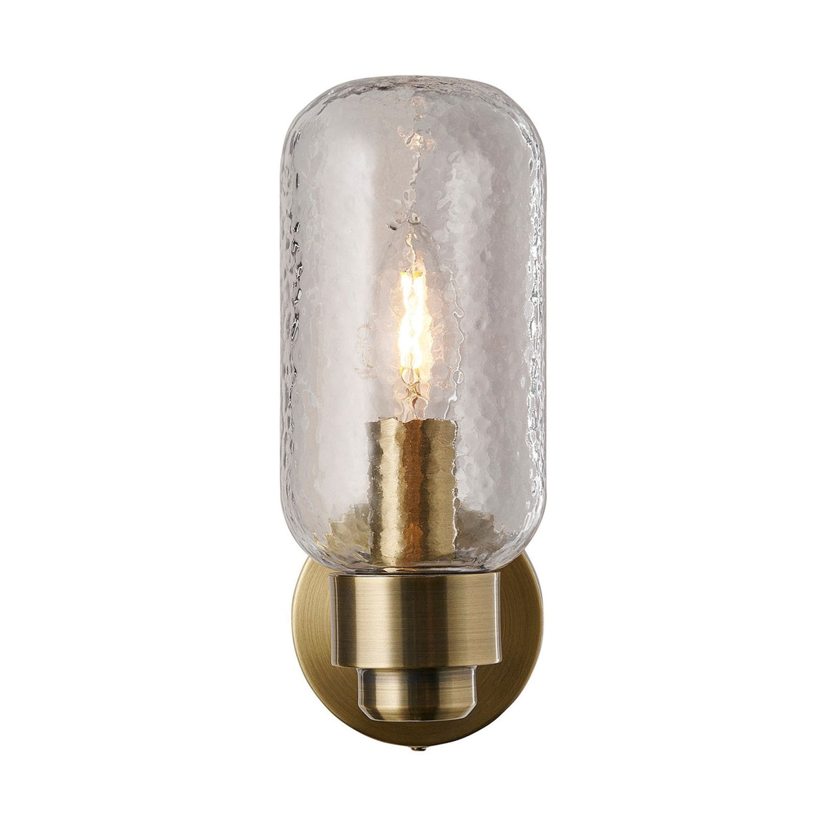 Tutan IP44 Bathroom Wall Light In Brass with Textured Glass Shade