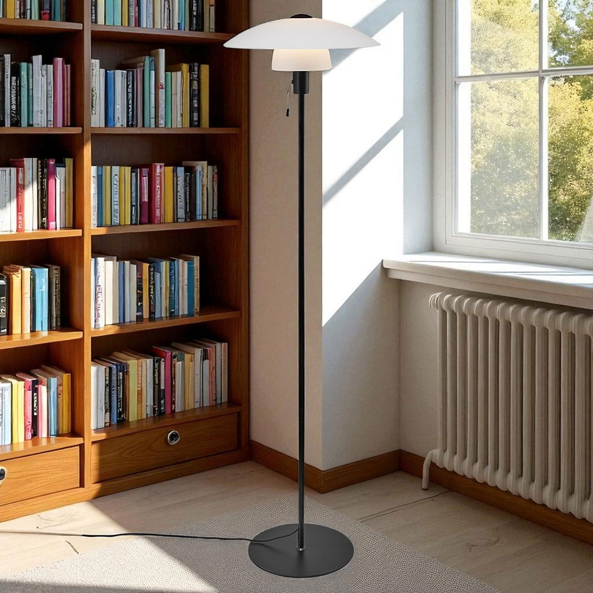 Verona Scandinavian Floor Lamp in Black with Opal Glass Shade