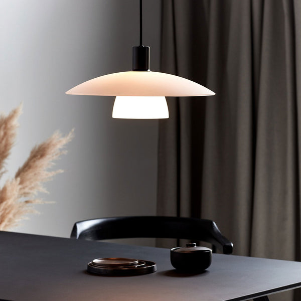 Verona Scandinavian Pendant Black with Opal Glass Shade