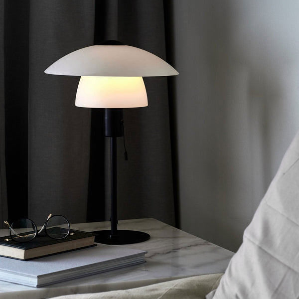 Verona Scandinavian Table Lamp in Black with Opal Glass Shade