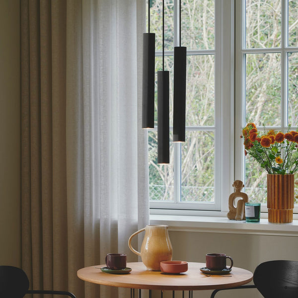 Vico 3 Light Cluster Pendant in Black with Black Fabric Cable