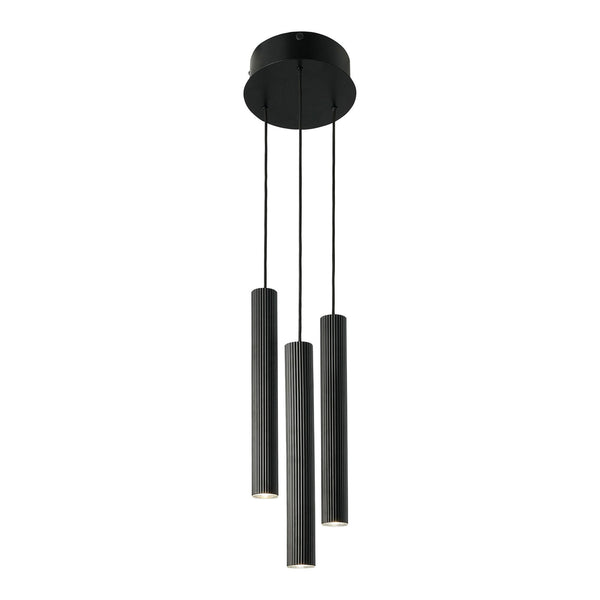 Vico 3 Light Cluster Pendant in Black with Black Fabric Cable