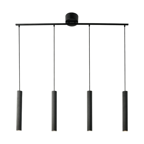 Vico 4 Light Linear Pendant in Black with Black Fabric Cable