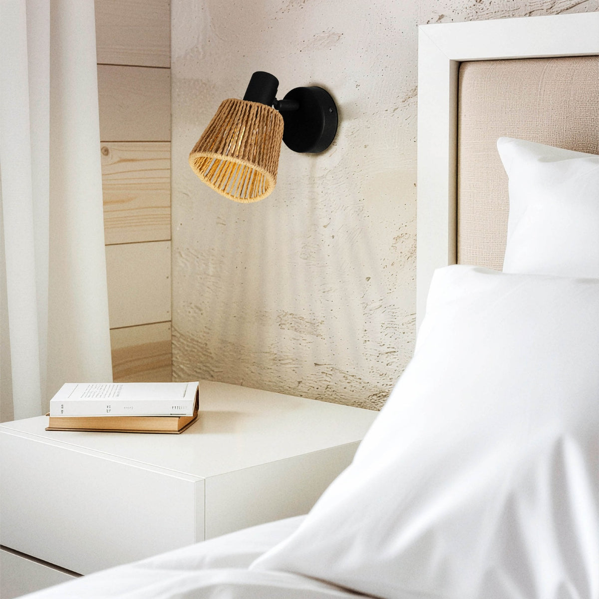 Keelby Natural Paper Rope Single Wall Light with Adjustable Head