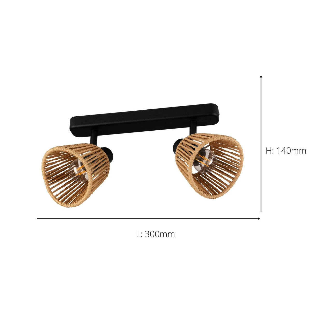 Keelby Natural Paper Rope Double Head Ceiling Light with Adjustable Heads