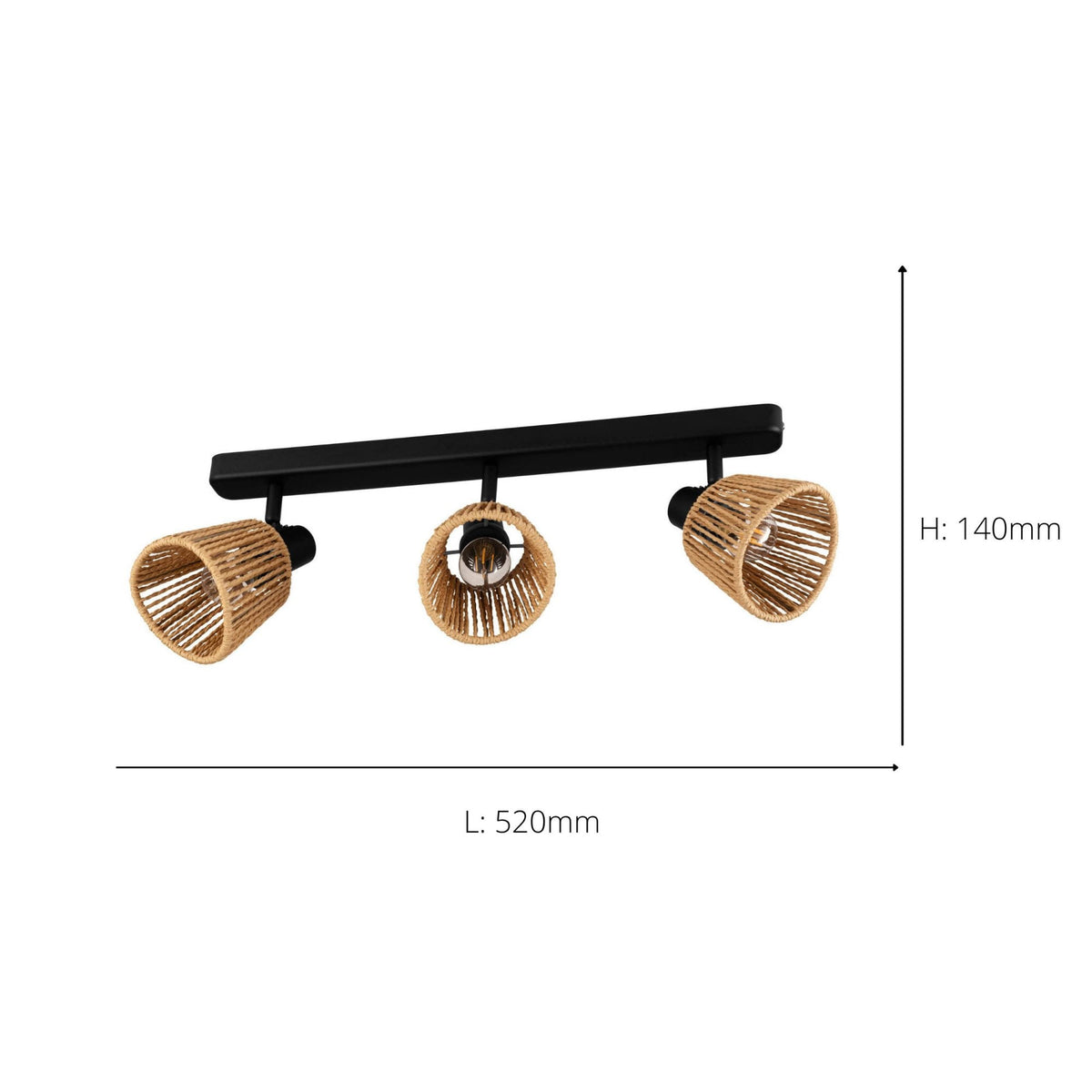 Keelby Natural Paper Rope Triple Head Ceiling Light with Adjustable Heads