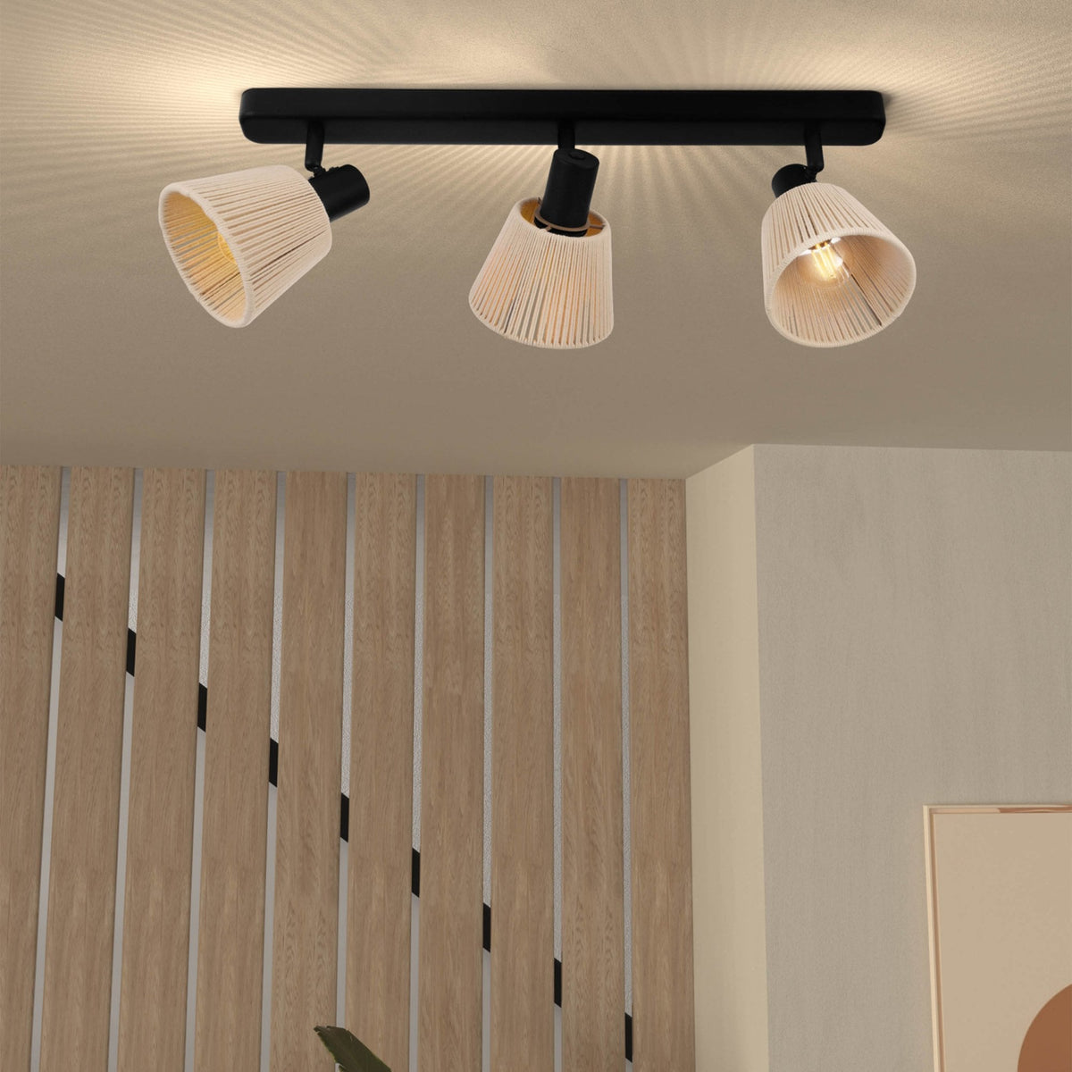 Seagard Triple Ceiling Adjustable Spotlight with Cream Thread Shades