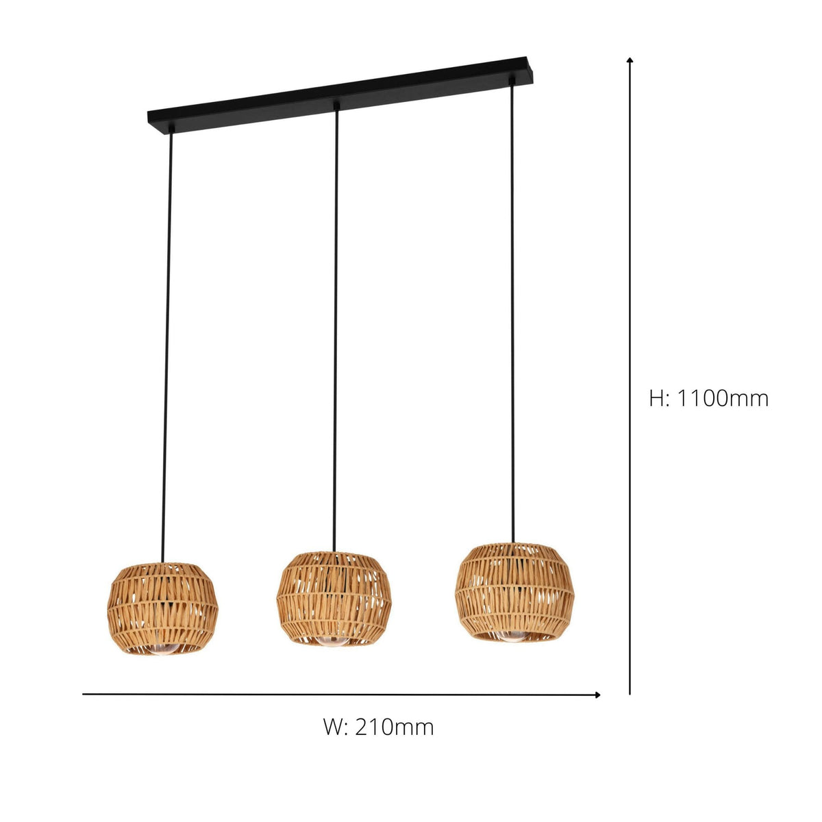 Sheldon Triple Drop Linear Pendant with Natural Rope Shades