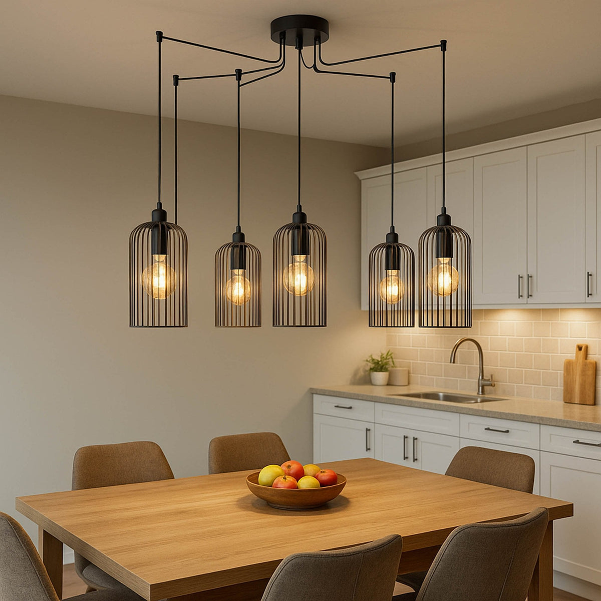 Roccamena Six Drop Cluster Wire Pendant in Black with Copper Inner