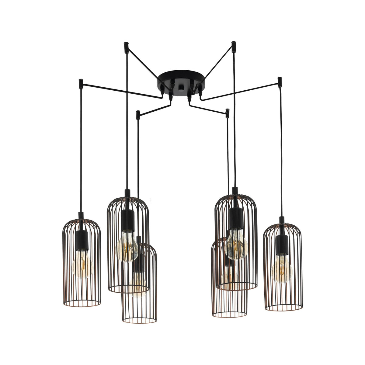 Roccamena Six Drop Cluster Wire Pendant in Black with Copper Inner