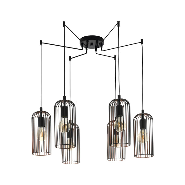 Roccamena Six Drop Cluster Wire Pendant in Black with Copper Inner