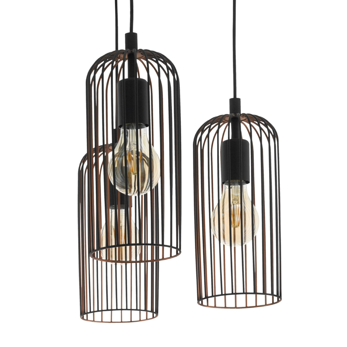 Roccamena Six Drop Cluster Wire Pendant in Black with Copper Inner