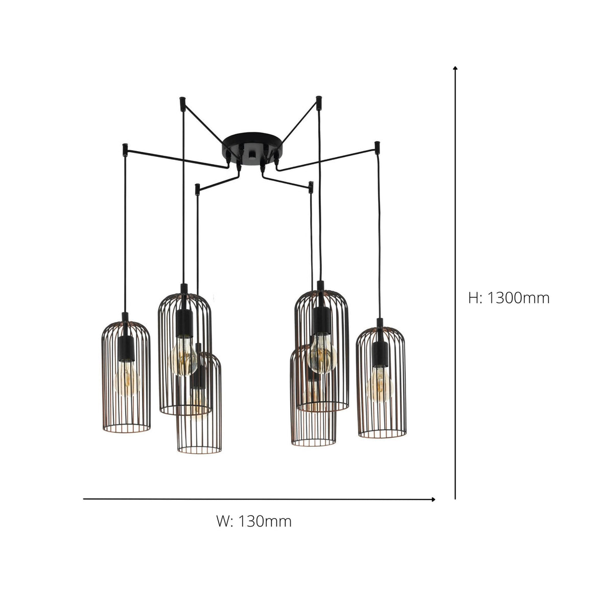 Roccamena Six Drop Cluster Wire Pendant in Black with Copper Inner
