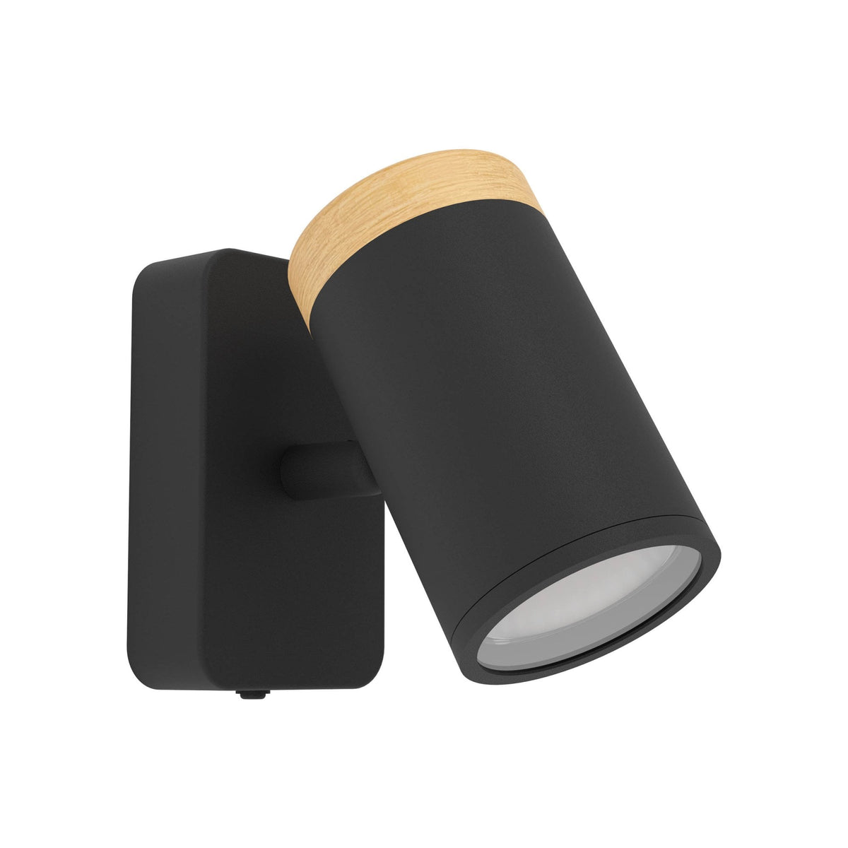 Consuma IP44 Single Spotlight in Black with Wood Detailing