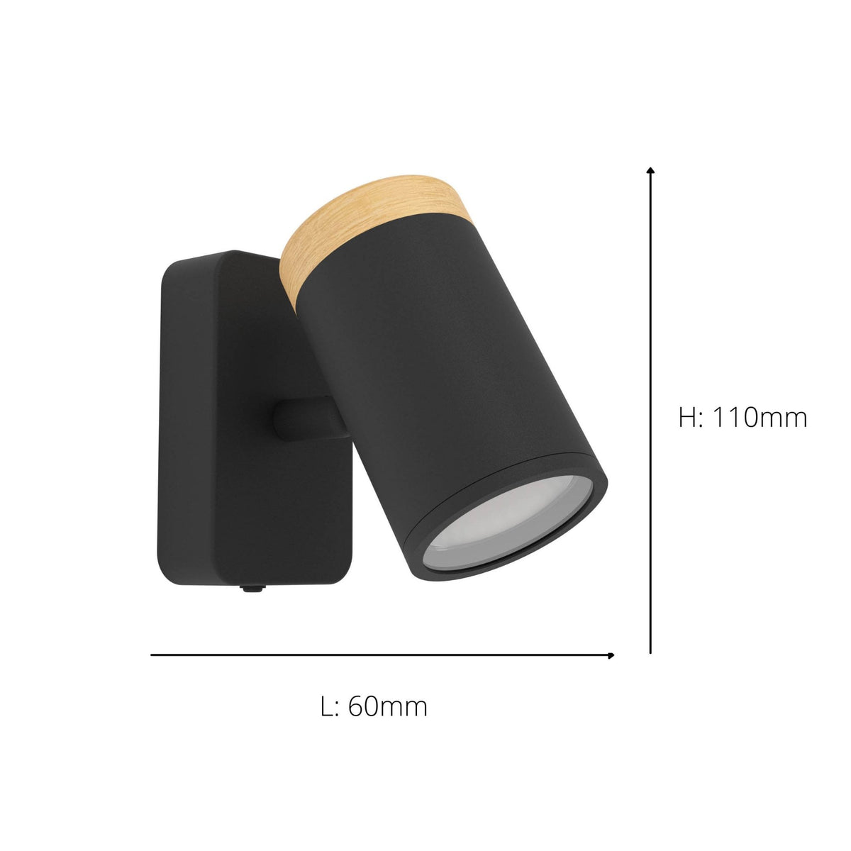 Consuma IP44 Single Spotlight in Black with Wood Detailing