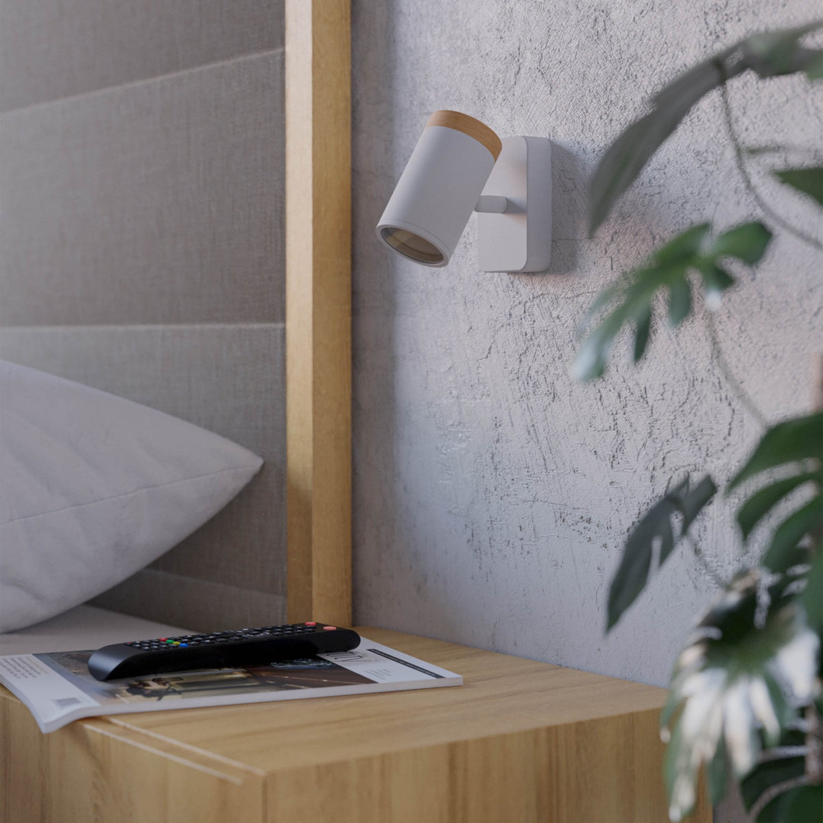 Consuma IP44 Single Spotlight in White with Wood Detailing