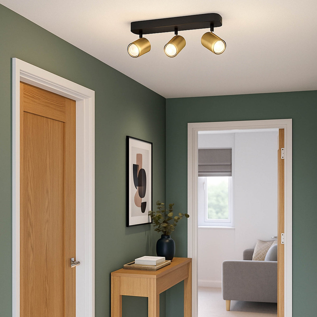 Consuma 1 IP44 Triple Head Linear Spotlight in Black and Brushed Brass